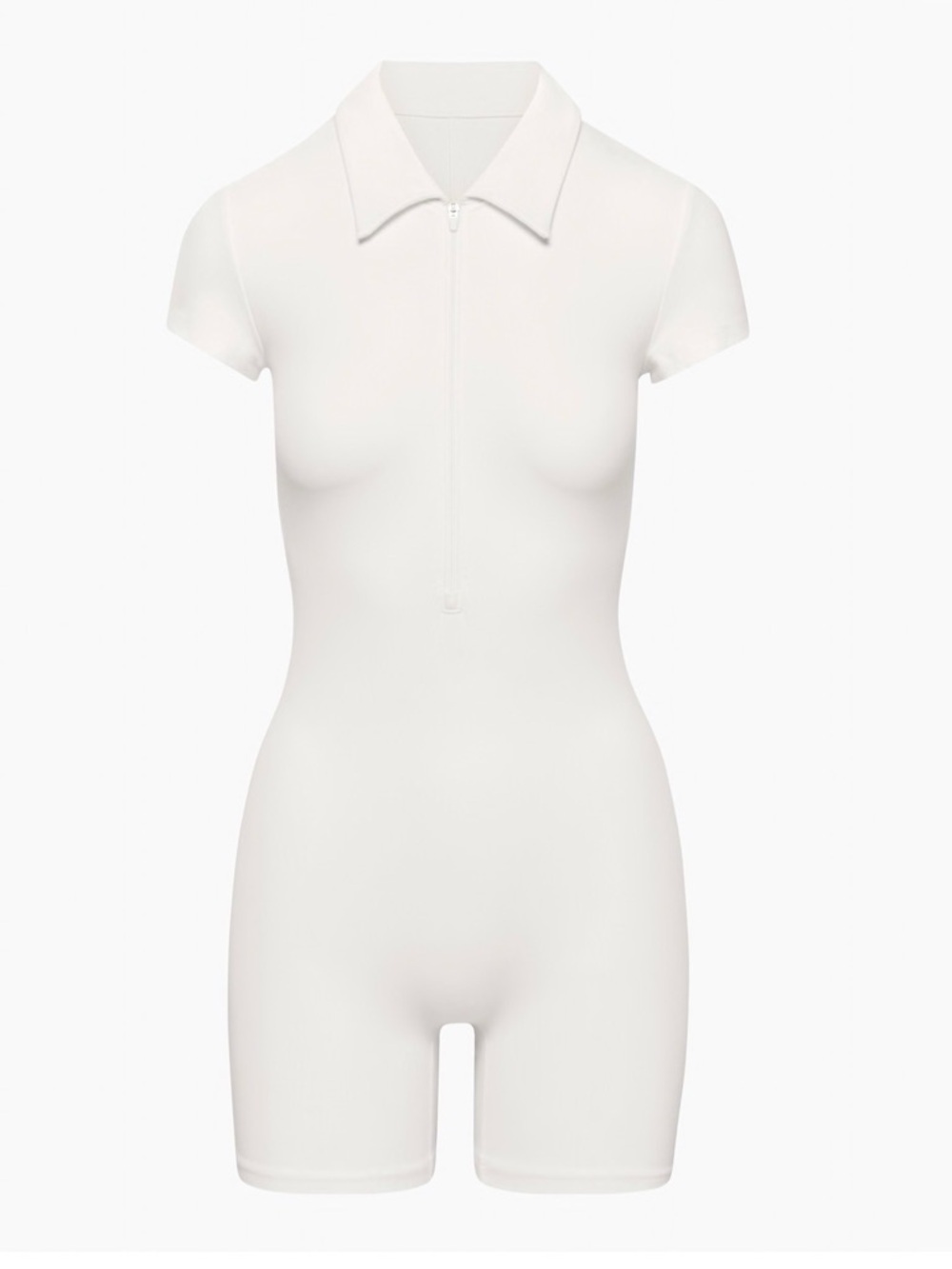 Aritzia TNAButter White Short-Sleeve Zip Front Romper, MEDIUM